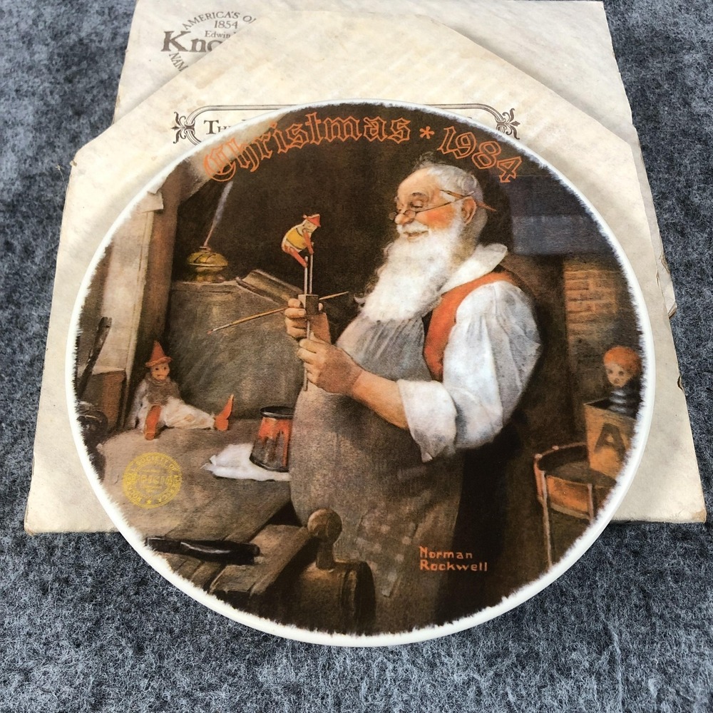 Vintage Knowles 1984 Norman Rockwell Santa In His Workshop Plate COA USA‎